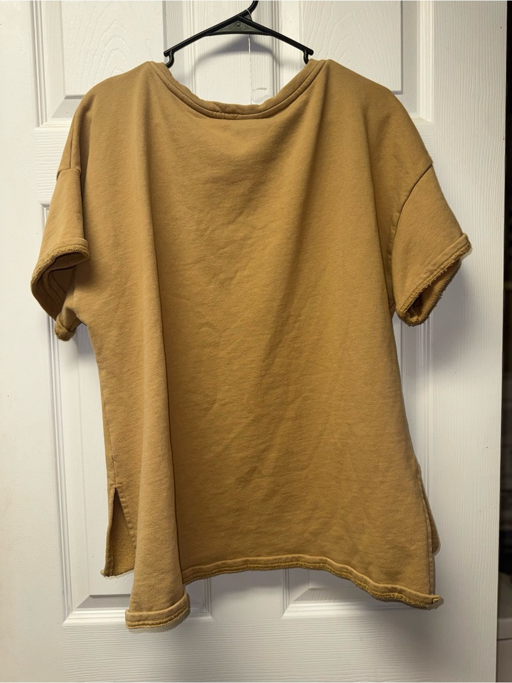 Peach Love Distressed Short Sleeve Top in Tan/Camel - Picture 3 of 4